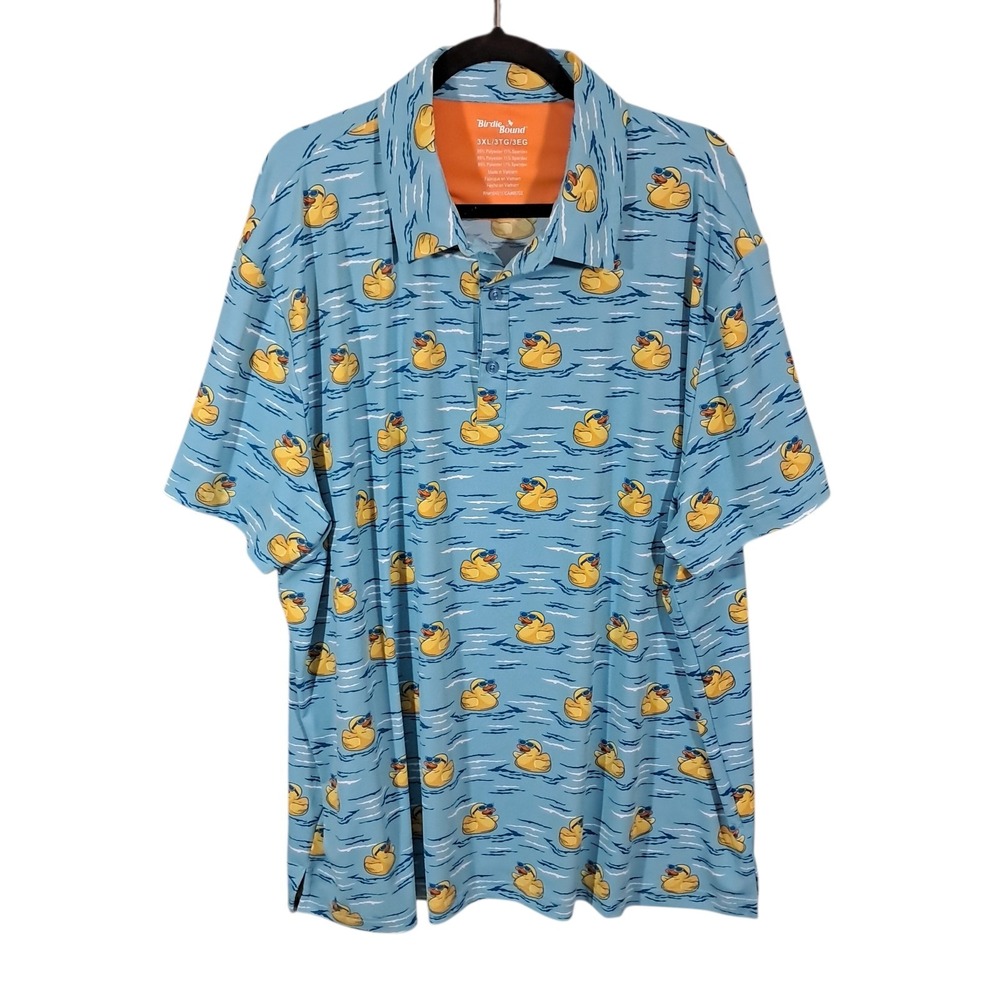 Birdie Bound Golf Polo Shirt Men's 3XL Blue Short Sleeve Performance Rubber Duck